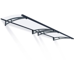 Graues Palram Canopia Vordach Aquila 3 x 0,9 m mit klarer Abdeckung für den Eingangsbereich.
