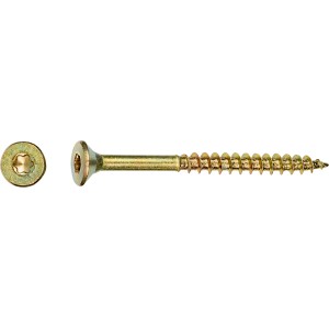 Gelb verzinkte Spanplattenschraube 4x45 mm mit TX-Antrieb, Senkkopf, 40 Stück.