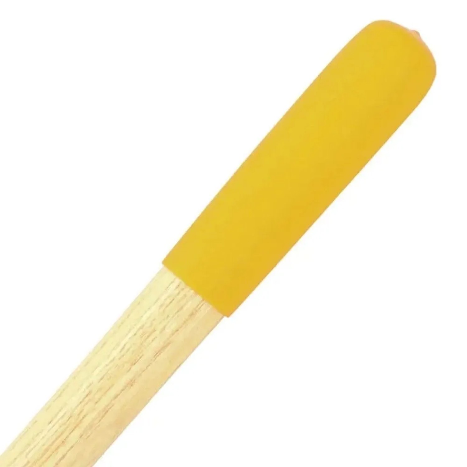 Gelbes, gummiertes Stielende eines Holzstiels der Galaflor Spatenschaufel. Für Spaten, Gabel & Schaufel.