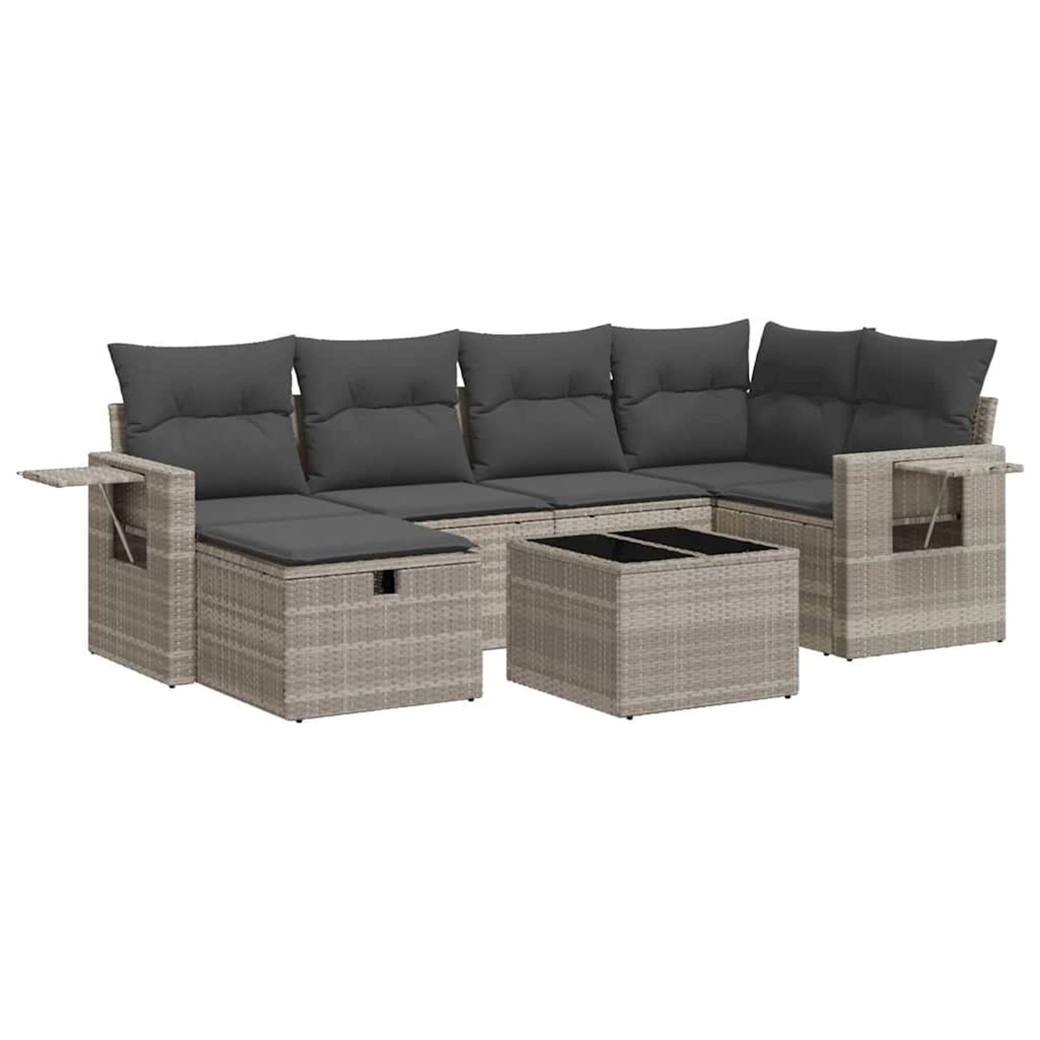 vidaXL 7-Tlg Garten-Sofagarnitur mit Kissen Hellgrau Poly Rattan 3325498 günstig online kaufen