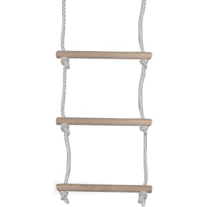Happy People Kinder-Strickleiter mit 5 Holzsprossen und weißem Seil, 200 cm lang.