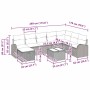 vidaXL Garten-Sofa-Set 9-tlg hellgrau Poly Rattan mit Maßen der Einzelteile.