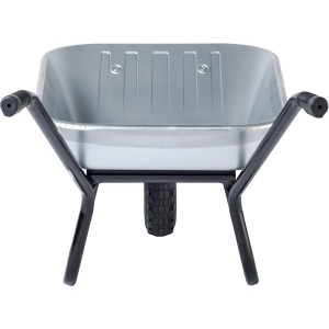 Einrad-Schubkarre mit verzinkter Mulde (90 l) und schwarzem Gestell. Ideal für Bau und Garten.