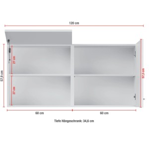 Weißes Impuls Küchen Hauswirtschaftsmodul, 120 cm breit, mit offenen Türen und Innenleben.