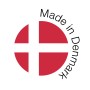 Siegel "Made in Denmark" mit dänischer Flagge.