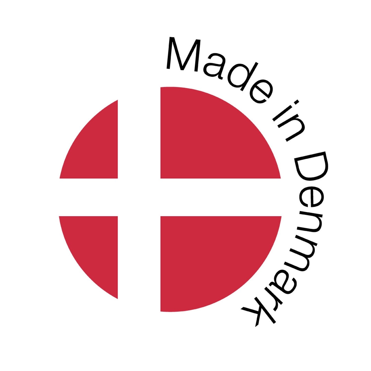 Siegel "Made in Denmark" mit dänischer Flagge.
