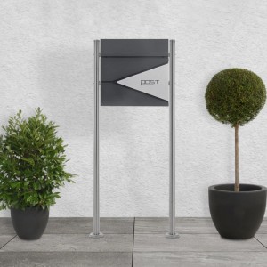 ML-Design Standbriefkasten mit Zeitungsfach, anthrazit-silber, mit 120 cm Pfosten.