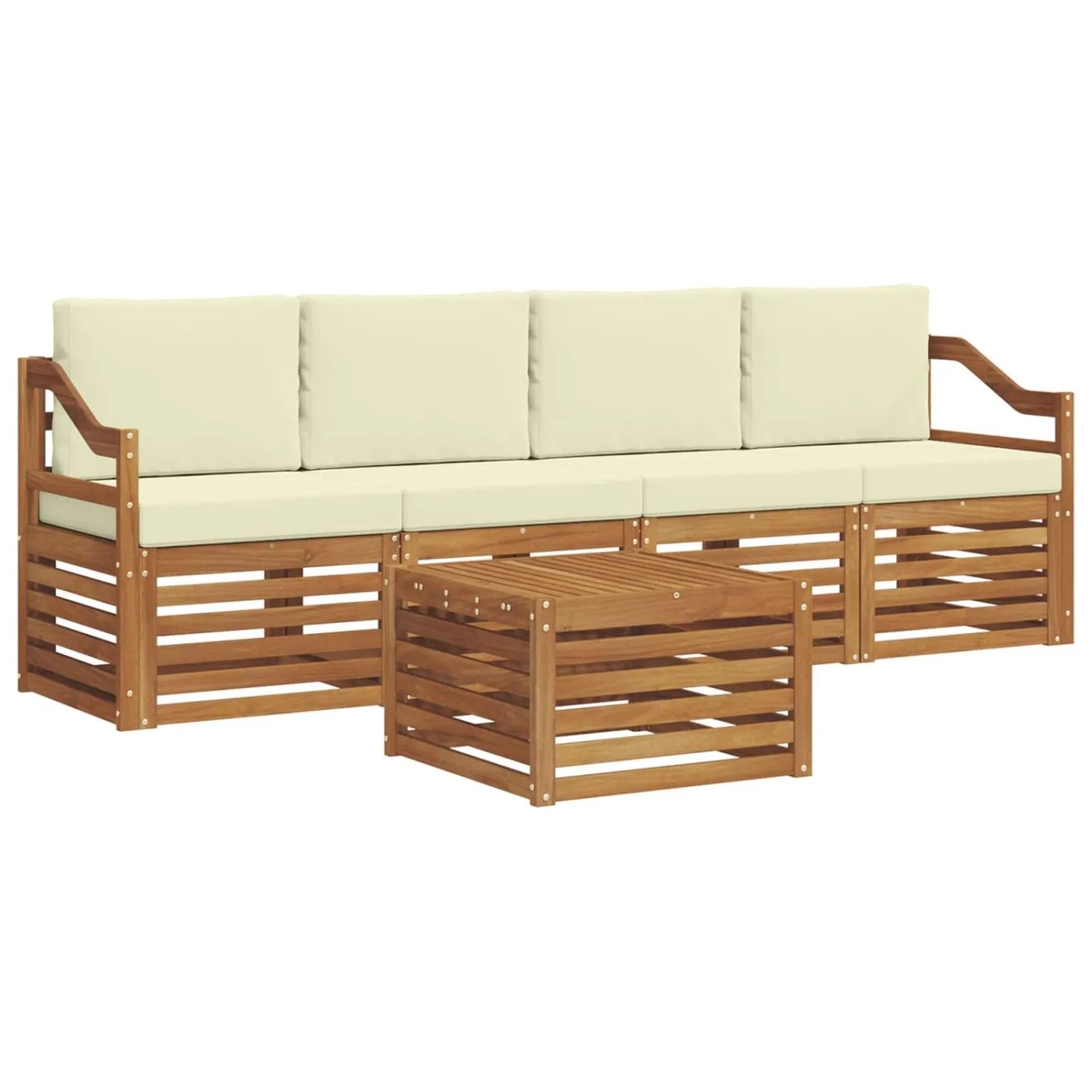 vidaXL Sofagarnituren 5 Tlg Natur und Creme Massivholz Akazie 3374345