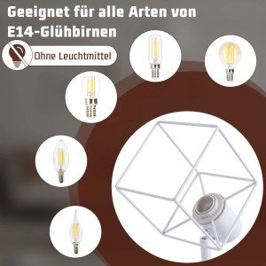 Weißer NETTLIFE Deckenstrahler mit E14-Fassung und Metallschirm. Zeigt Kompatibilität mit verschiedenen E14-Leuchtmitteln, die nicht enthalten sind.