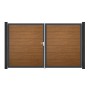 GroJa Steckzaun Tor BasicLine, DIN Links, Golden Oak. Gartentor mit Holzoptik und Metallrahmen.