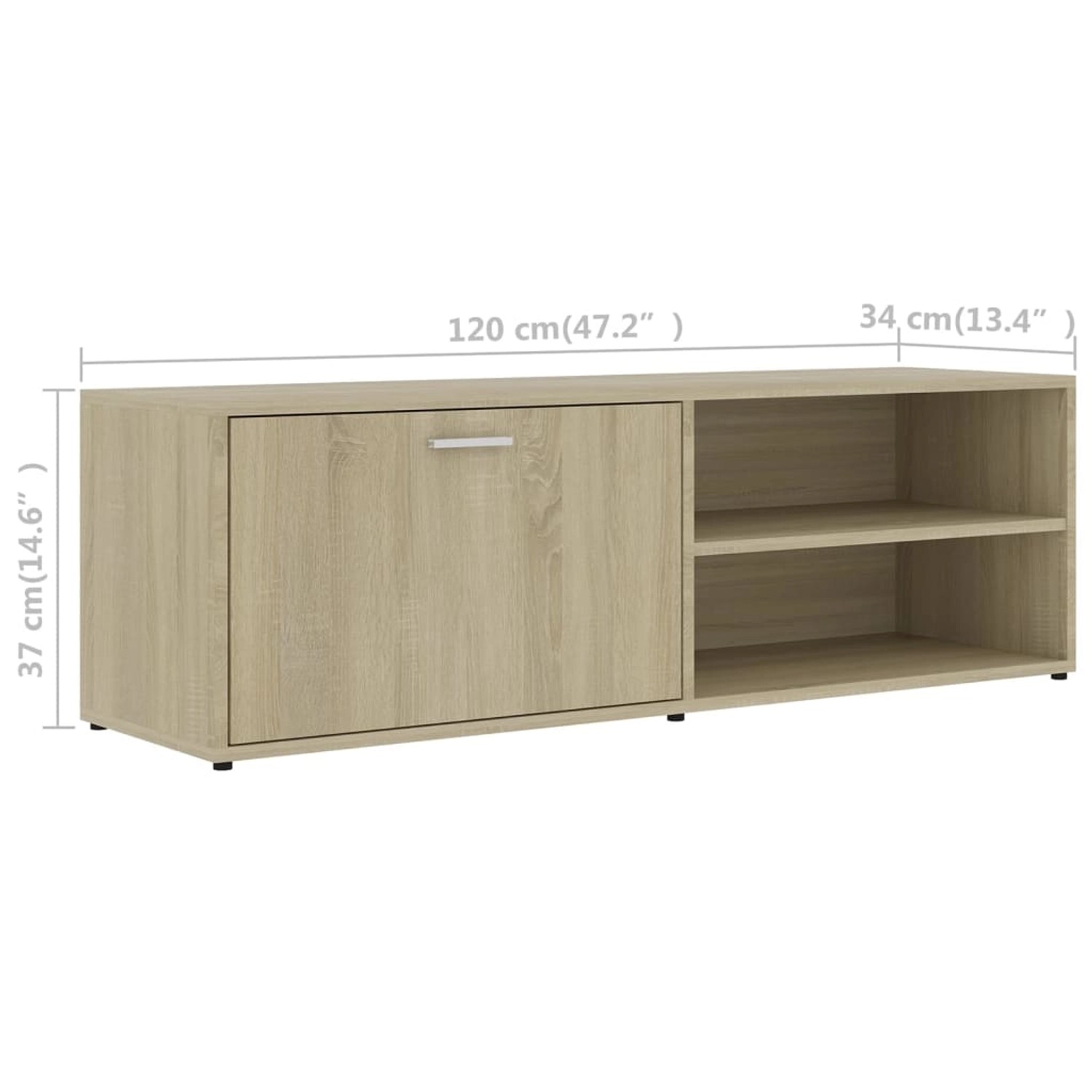 VidaXL TV-Schrank Sonoma-Eiche, 120 cm breit, mit Tür und offenen Fächern. Holzwerkstoff.