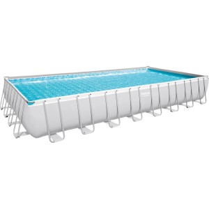 Rechteckiger Bestway Stahlrahmenpool Power Steel, 956x488x132 cm, mit blauem Wasser.