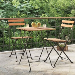 Klappbarer Bistrotisch aus Teakholz und Stahl, 55x54x71 cm, ideal für Garten und Balkon.