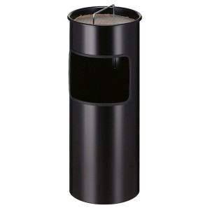 Schwarzer, runder PROREGAL Kombiascher mit Löschsand und Sieb, 30 Liter.