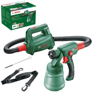 Bosch EasySpray 18V-100 Akku-Spritzpistole (ohne Akku) mit Zubehör und Karton.