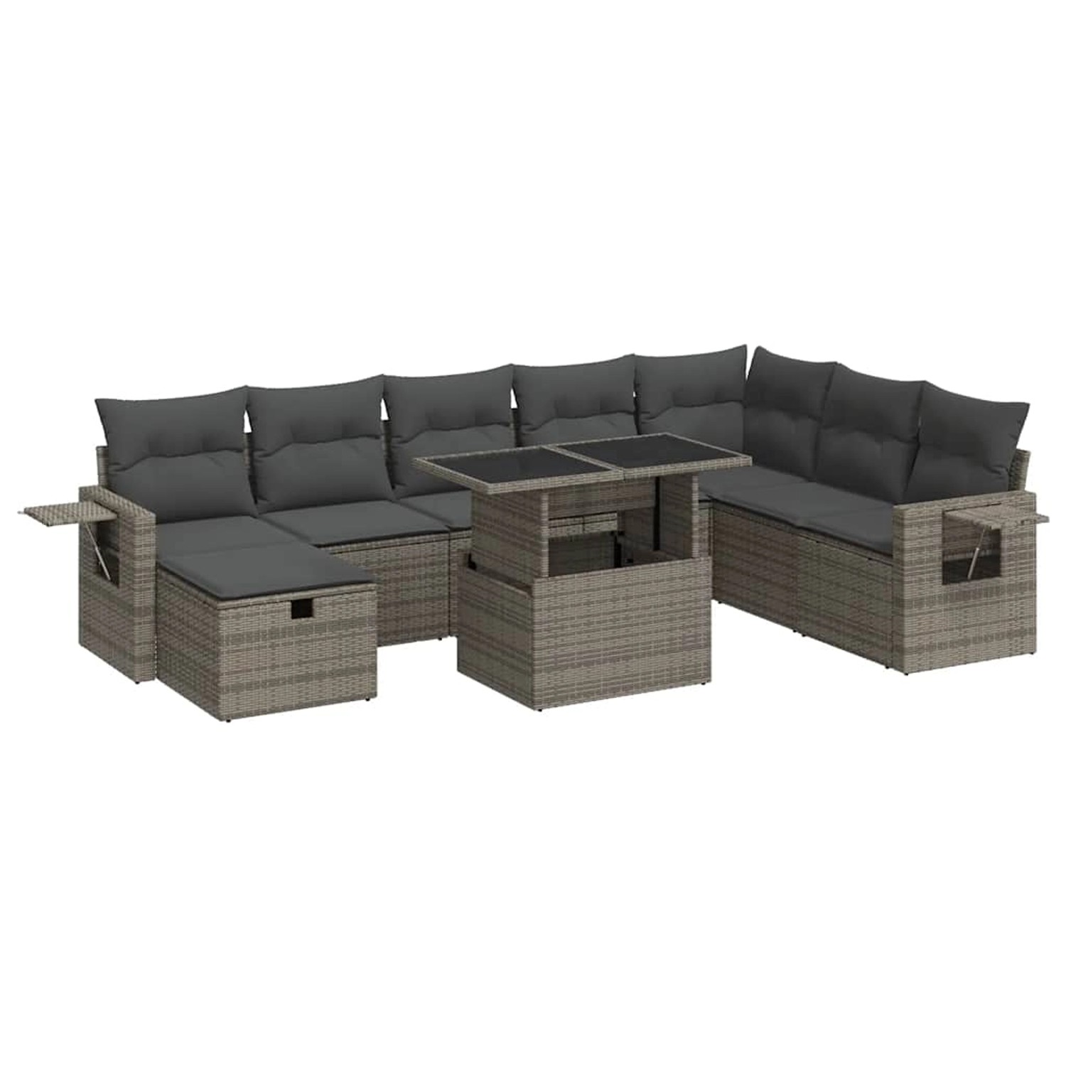 vidaXL 9-Tlg Garten-Sofagarnitur mit Kissen Grau Poly Rattan 3327880 günstig online kaufen