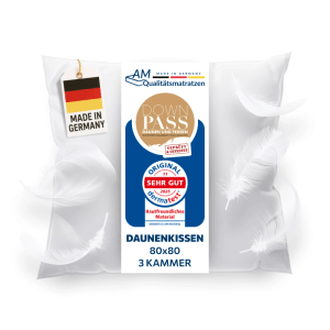 AM Qualitätsmatratzen Premium Daunenkissen 80x80 im 3-Kammer-System Made in Germany & DOWNPASS Zertfiziert