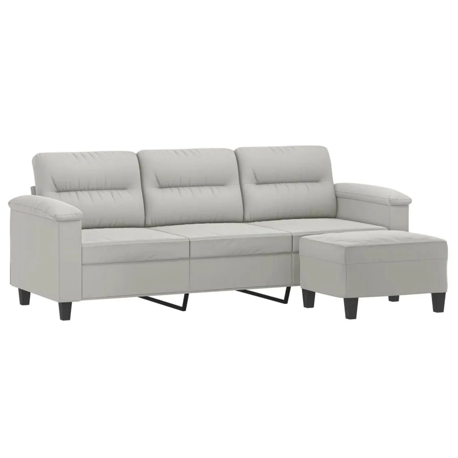 vidaXL 3-Sitzer-Sofa mit Hocker Hellgrau 180 cm Mikrofasergewebe 3201232