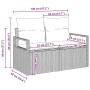 Graues Poly-Rattan Gartensofa mit Kissen und Abmessungen. Modernes Gartenmöbel-Set für Outdoor-Bereiche.