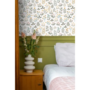 ESTAhome Tapete Feldblumen Dunkelgrün und Gelb 50 x 900 cm