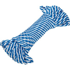 Blau-weiße Polypropylen Hohlflechtschnur, Ø 10 mm, aufgerollt.