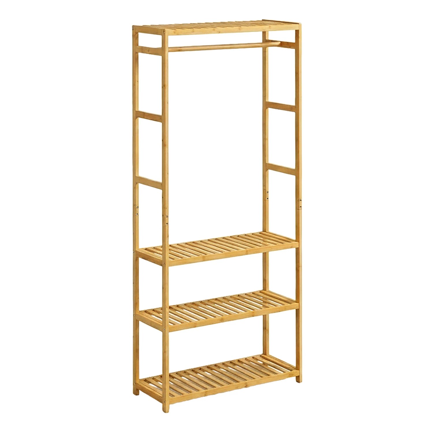 Relaxdays Kleiderständer Bambus Natur mit 4 Ablagen mit 9 Haken 163 cm x 70 cm x 29 cm 6 kg