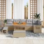 9-teiliges Garten-Sofa-Set aus Rattan mit Kissen in Beige und Akazienholz. Ideal für Terrasse und Garten.