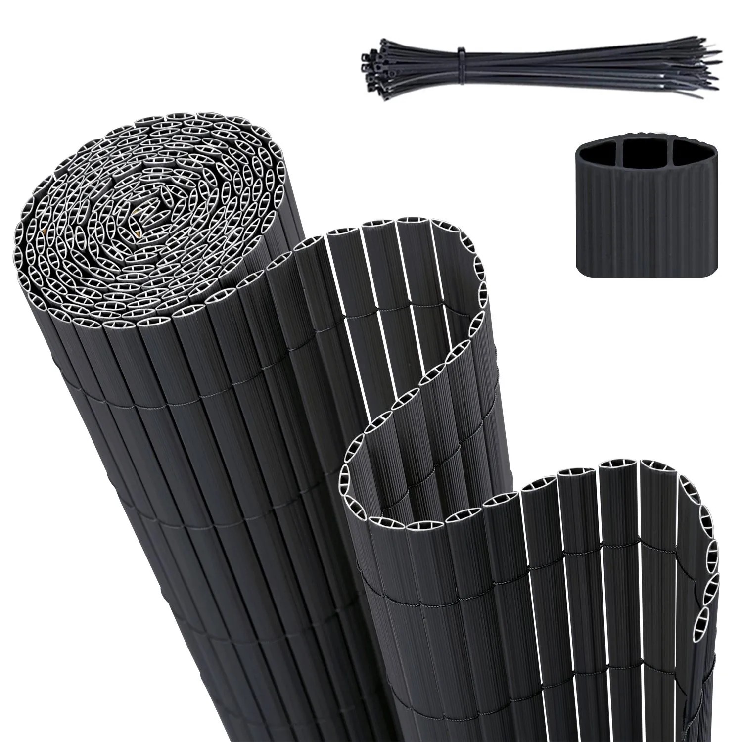 Sekey PVC Sichtschutzmatte mit Kabelbindern Doppelte Verstärkung Innen 100x300cm Anthrazit
