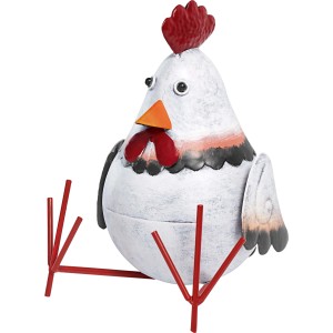 Bunte Deko-Figur Hahn, sitzend, 21x16x18,5 cm, aus Stahlblech für die Gartendekoration.