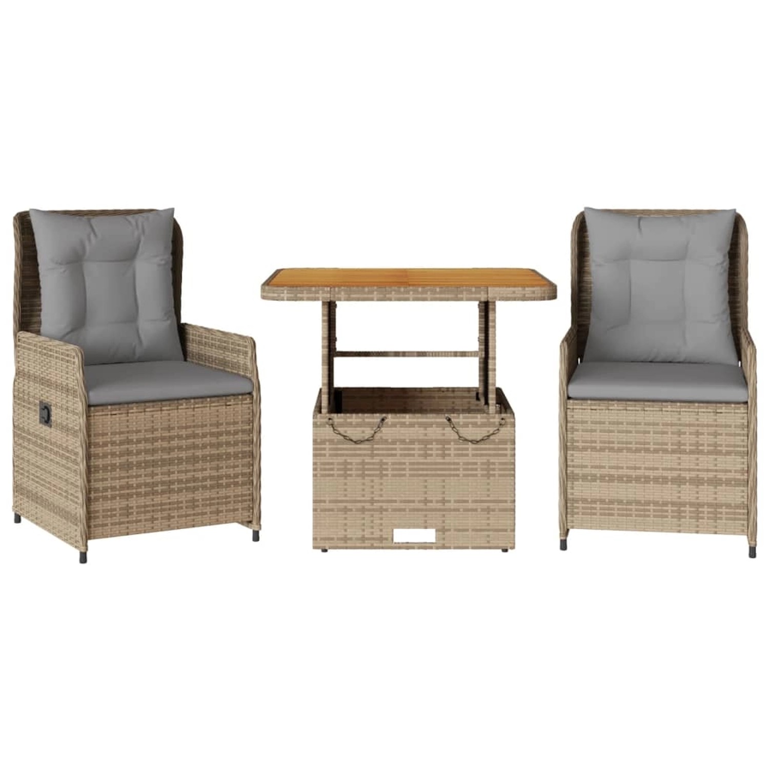 vidaXL 3-tlg Bistro-Set mit Kissen Beige Poly Rattan Modell 14