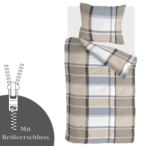 Bestlivings Bettwäsche-Set Big Squares Zand 135x200 cm mit Karomuster und Reißverschluss.