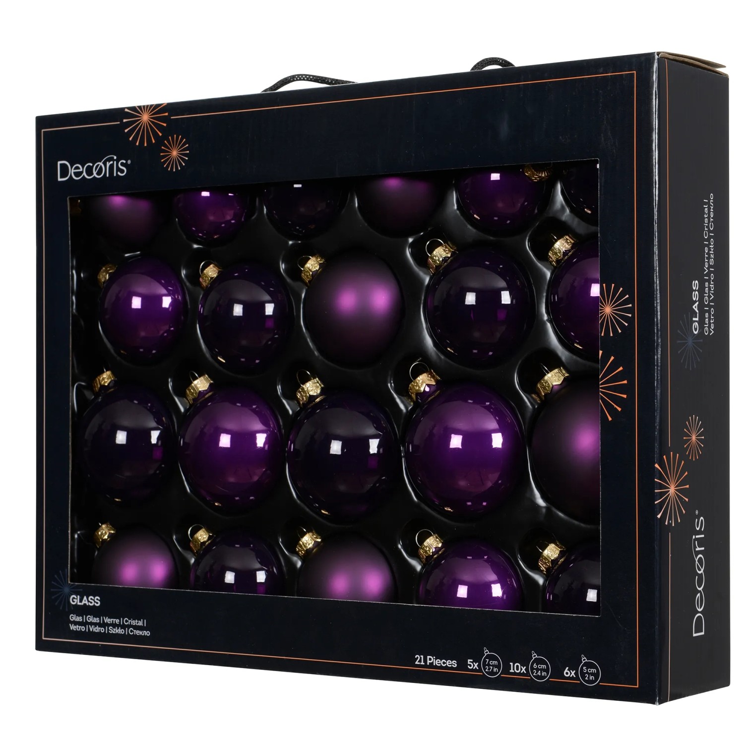 Decoris Weihnachtskugel-Set Glas Lila 21-teilig