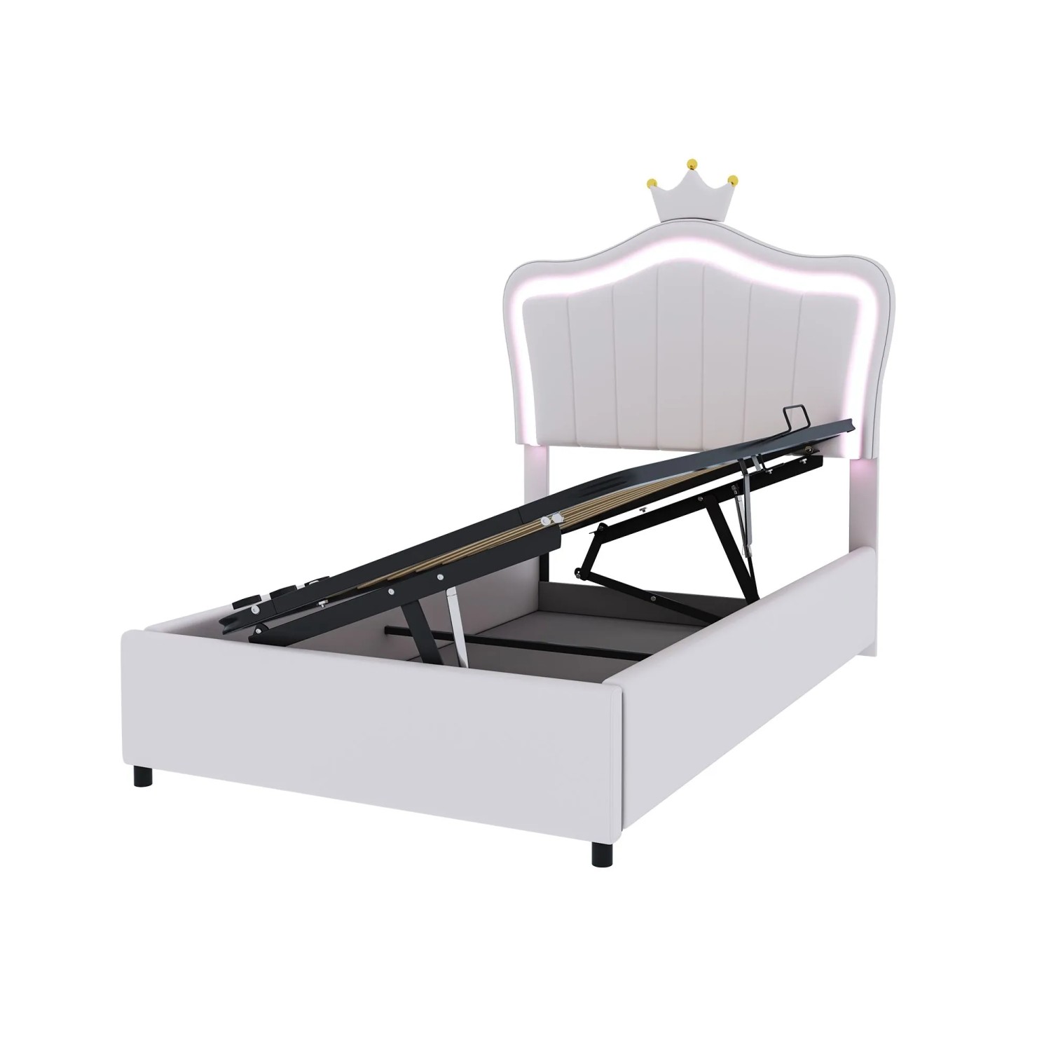 okwish Kinderbett 90x200cm mit LED Beleuchtung und Stauraum Kinderzimmer Weiß ohne Matratze