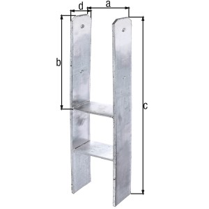 Feuerverzinkter Alberts H-Pfostenträger, 121x400/800x80 mm, zum Einbetonieren.