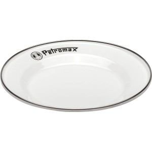 2er-Set Petromax Emaille Teller, weiß, 18 cm. Robustes Grillutensil mit Edelstahlrand.