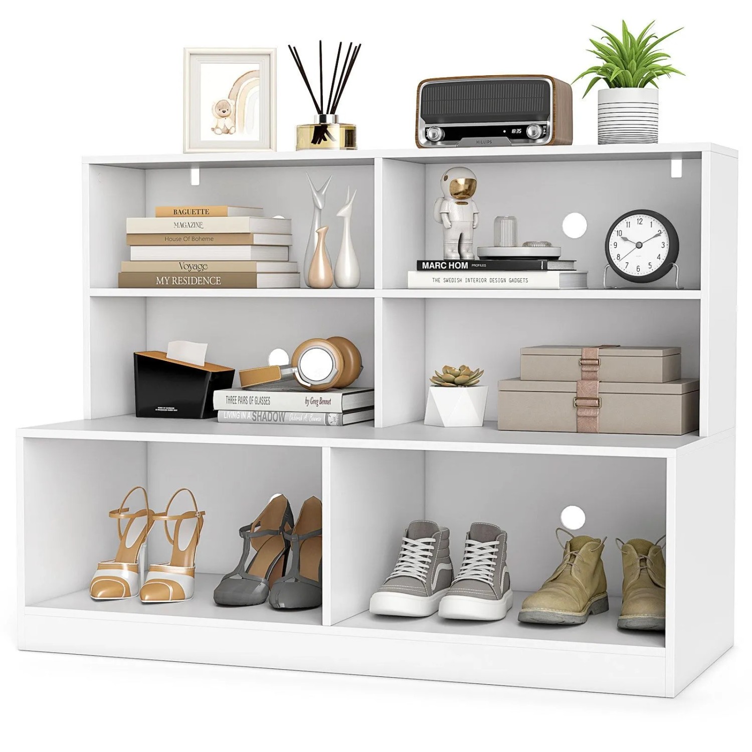 Costway Schuhschrank 2-In-1-Kombination aus Regal und Schuhbank Weiß_2