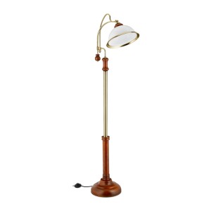 Relaxdays Stehlampe Glas Birkenholz Eisen Braun Gold Weiß Neigbar Trittschalter 166 cm x 40 cm x 36 cm 7 kg