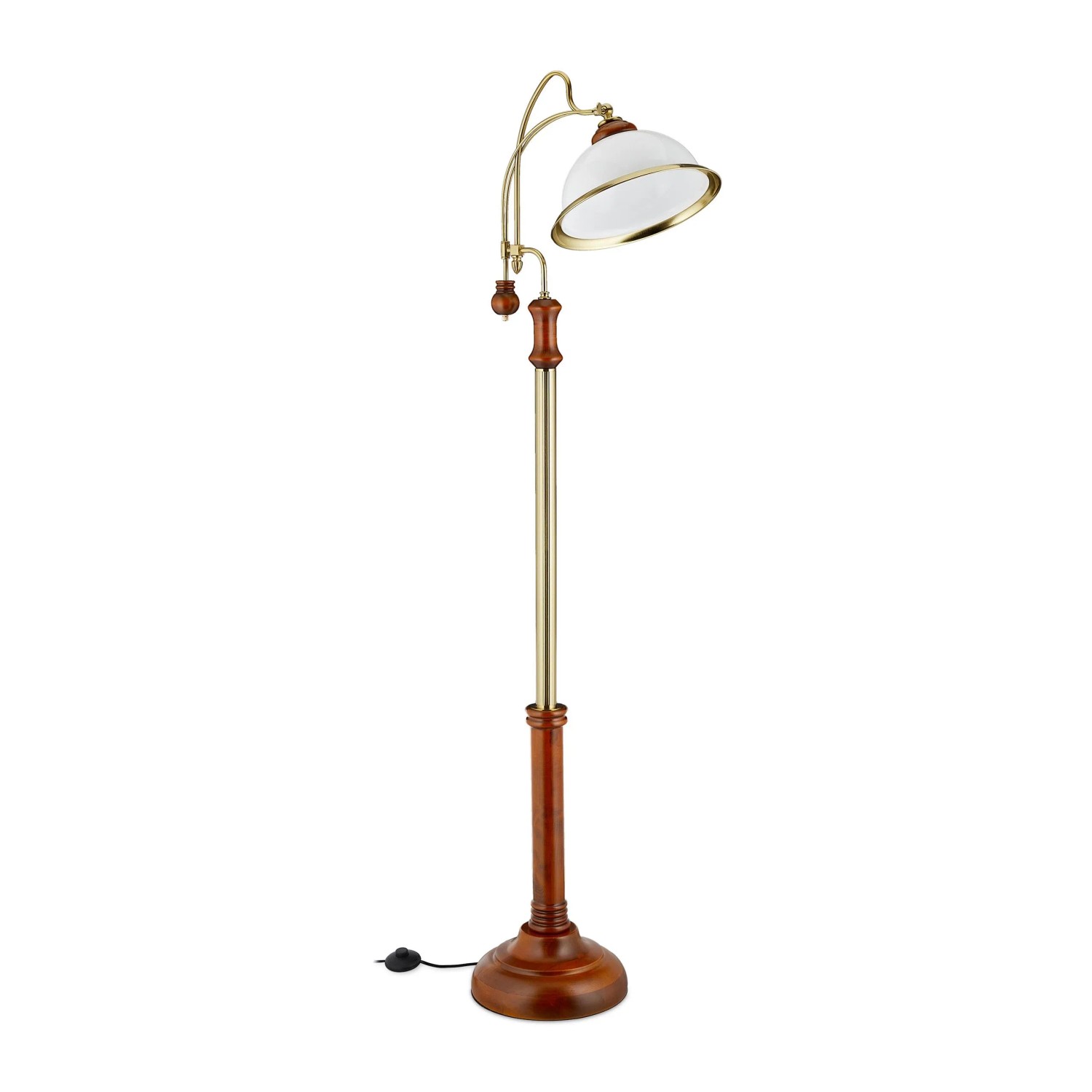 Relaxdays Stehlampe Glas Birkenholz Eisen Braun Gold Weiß Neigbar Trittschalter 166 cm x 40 cm x 36 cm 7 kg