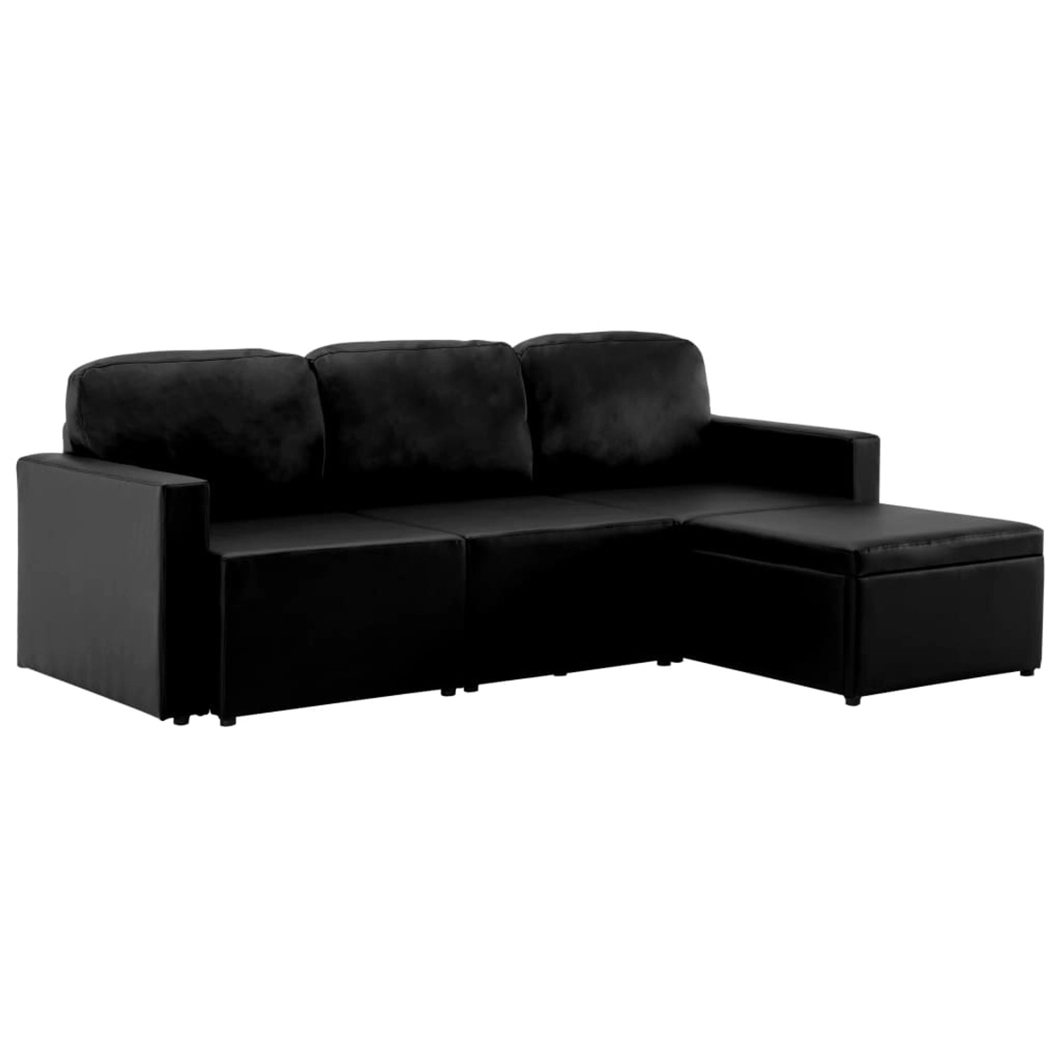 vidaXL Modulares 3-Sitzer Schlafsofa Schwarz Kunstleder günstig online kaufen