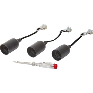 3er Set Lampenfassung E27 schwarz mit Spannungsprüfer für Lampeninstallationen.