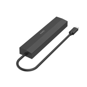 Hama USB-C Hub Multiport mit 6 Ports (3x USB-A, USB-C, HDMI, LAN/Ethernet) in Schwarz.