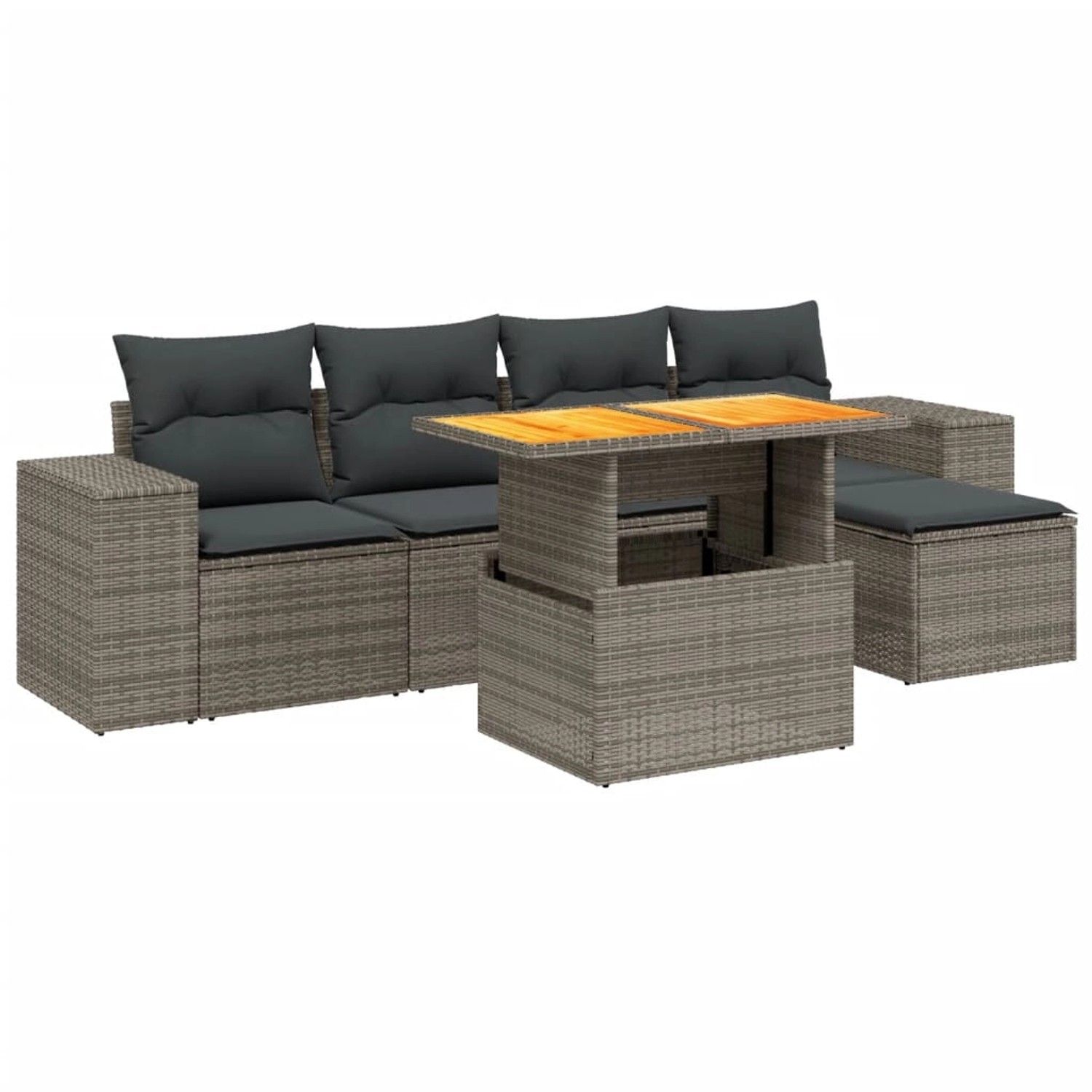 vidaXL 6-Tlg Garten-Sofagarnitur mit Kissen Grau Poly Rattan 3275923