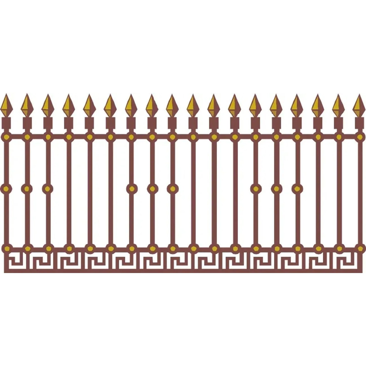 Illustration eines Zierzauns mit Rostschutzgrundierung, braun und goldfarben.