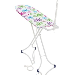 Leifheit Bügeltisch Fashion M Plus mit Blumenmuster, Bügeleisenablage und Kabelhalterung.