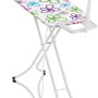 Leifheit Bügeltisch Fashion M Plus mit Blumenmuster, Bügeleisenablage und Kabelhalterung.
