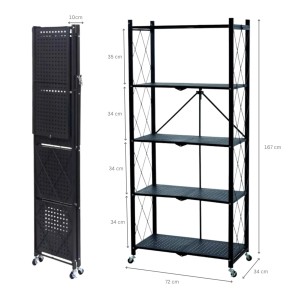 BERLINLODGE KLAP Klappbares Regal Auf Rollen HxBxT 167 x 72 x 34 cm 5 Ebenen Belastbarkeit 250kg Schwarz Wohnregal