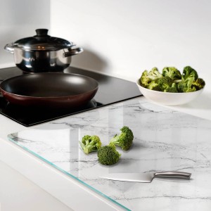 Tulup Herdabdeckplatte 80x52 cm Schneidebrett Glas Schutzplatte Küchenutensilien Spritzschutz Abdeckung Marmor