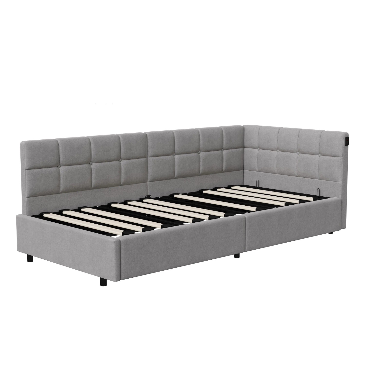 PXloue Tagesbett mit LED Polsterbett  Schlafsofa Einzelbett 90x200cm mit Stauraum&USB-Ladestation