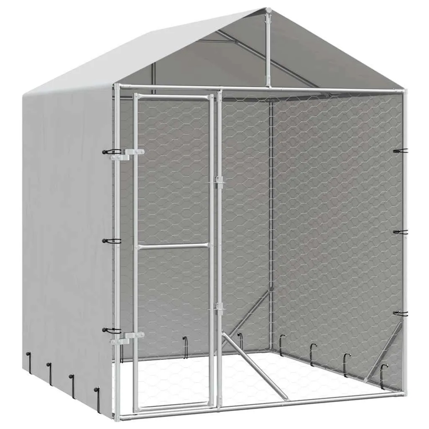 vidaXL Outdoor-Hundezwinger mit Dach Silber 2x2x2,5 m Verzinkter Stahl 153676