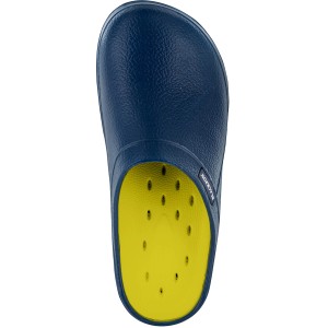 Marineblauer Blackfox Clog Evasion Gr. 37 für Gartenarbeiten, Innenseite gelb.